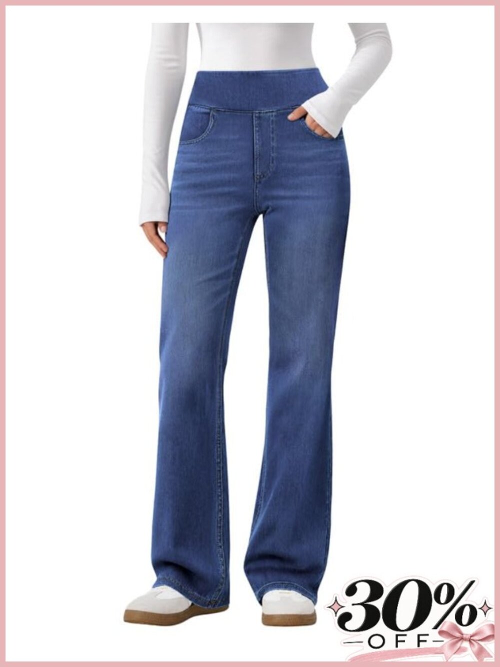 Pull On Bootcut Jeans High Stretch Faux Fly Pockets Tummy Control